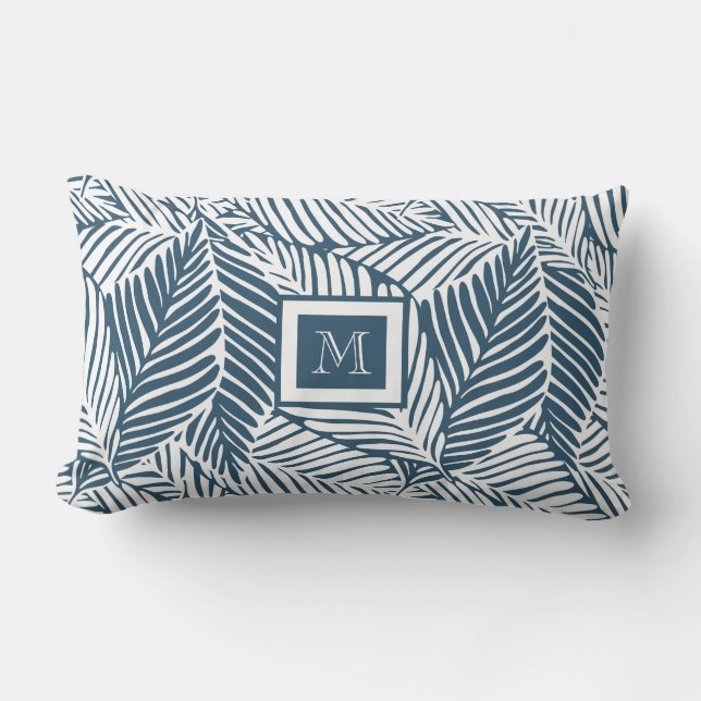 Coussin Rectangle Motif de feuille tropicale bleu (Recto)