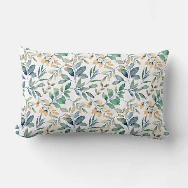 Coussin Rectangle Motif de feuille verte et jaune à l'aquarelle fraî (Recto)