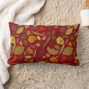 Coussin Rectangle Motif de feuilles d'automne colorées rouille rouge