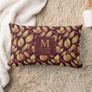 Coussin Rectangle Motif de feuilles d'automne pailletées rouge borde