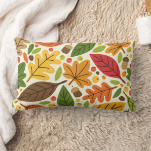 Coussin Rectangle Motif de feuilles et de glands d'automne colorés