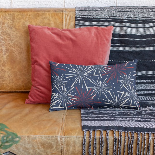 Coussin Rectangle Motif de feux d'artifice blanc et bleu rouge (Créateur téléchargé)