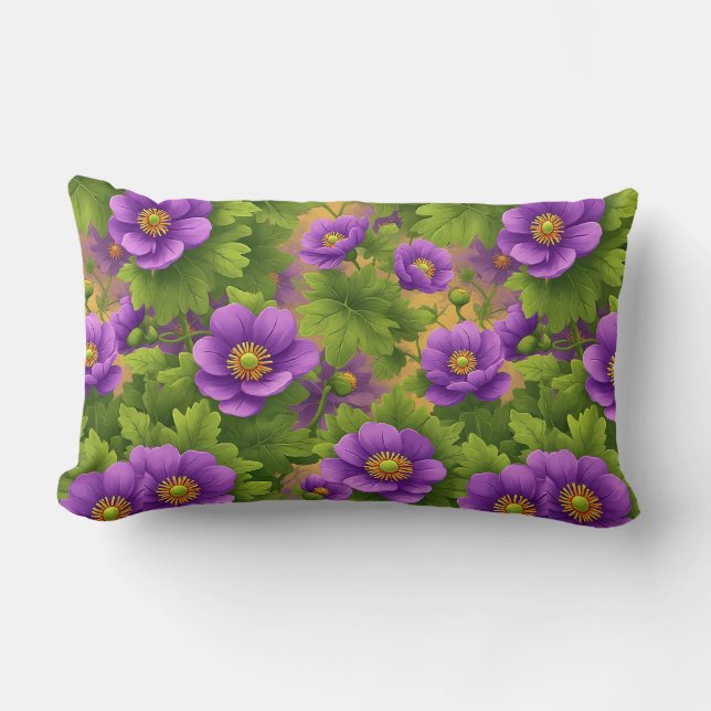 Coussin Rectangle Motif de fleurs d'anémone violette (Recto)