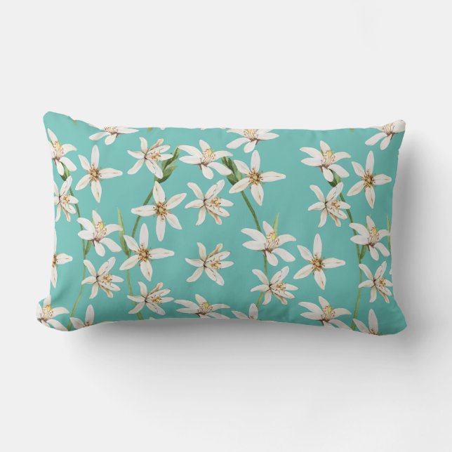 Coussin Rectangle Motif de fleurs de citron d'été sur turquoise (Recto)