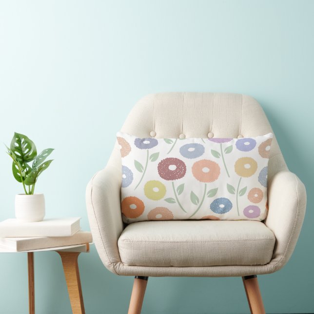 Coussin Rectangle Motif de fleurs floues Lg Pastels sur fond blanc (Chaise)