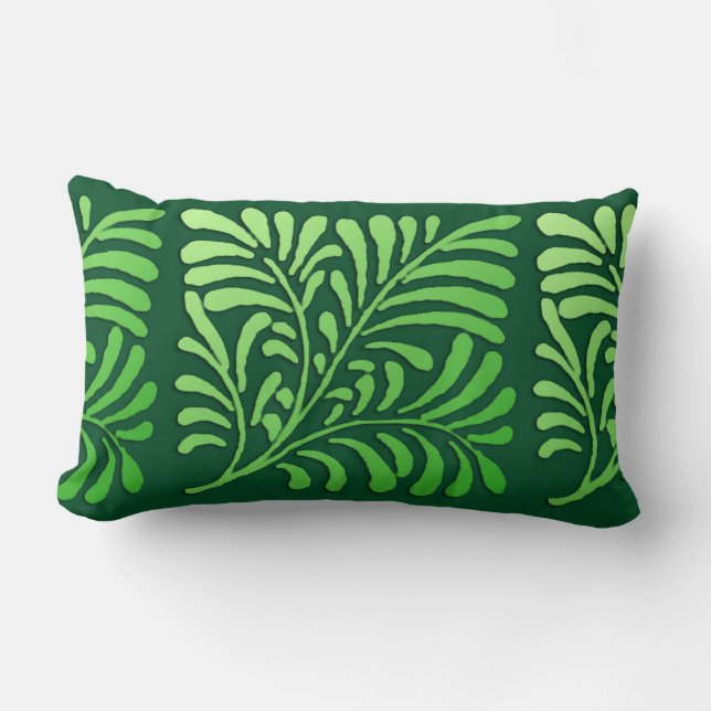 Coussin Rectangle Motif de fougères Art déco - tons verts (Recto)
