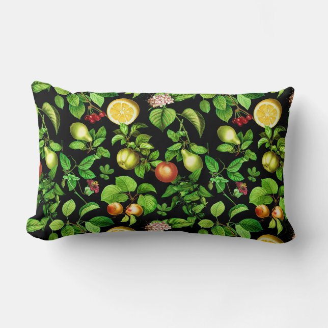 Coussin Rectangle Motif de fruits sur fond noir (Recto)