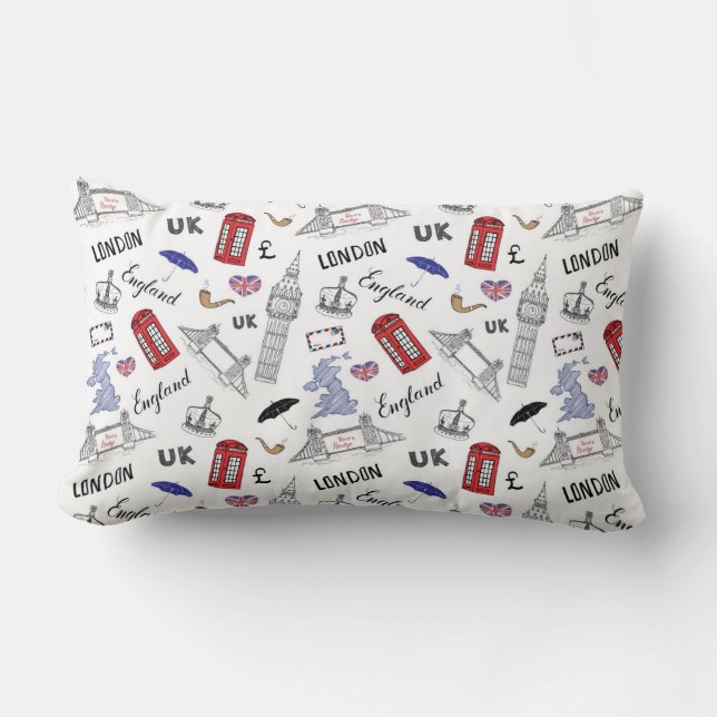 Coussin Rectangle Motif de griffonnages de ville de Londres (Recto)