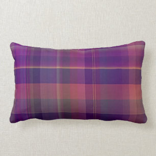 Coussin Rectangle Motif de la bande de plaid de Madras pourpre fonc