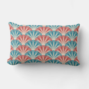 Coussin Rectangle Motif de la queue de paon rouge et bleu