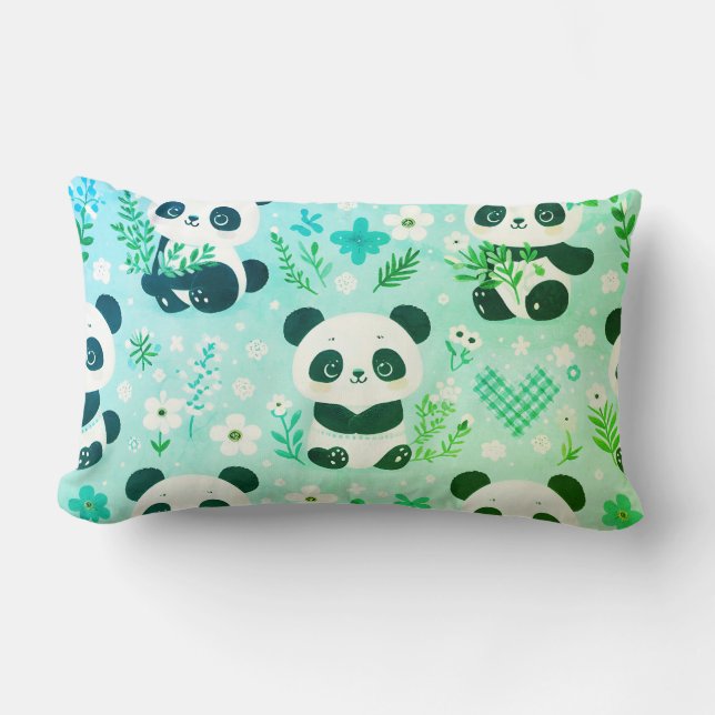 Coussin Rectangle Motif de l'ours de Panda et côté solide Imprimer e (Recto)