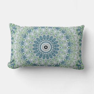 Coussin Rectangle Motif de mandala côtier bleu et vert de mer