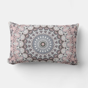 Coussin Rectangle Motif de mandala rose gris et blanc