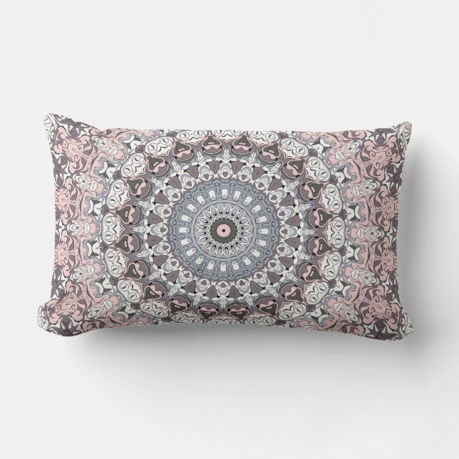 Coussin Rectangle Motif de mandala rose gris et blanc (Recto)