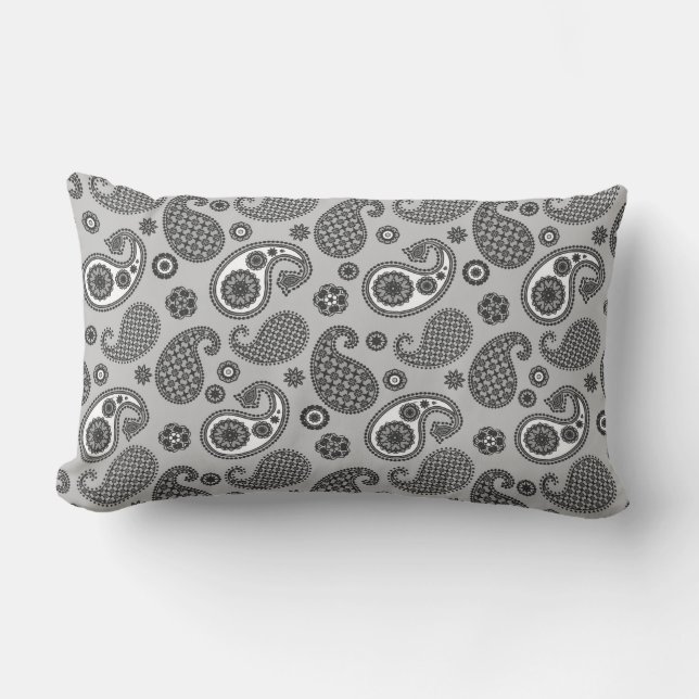 Coussin Rectangle Motif de marguerite, gris, noir et blanc (Recto)