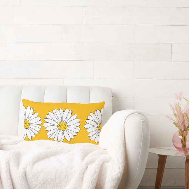 Coussin Rectangle Motif de marguerite jaune blanc (Canapé)
