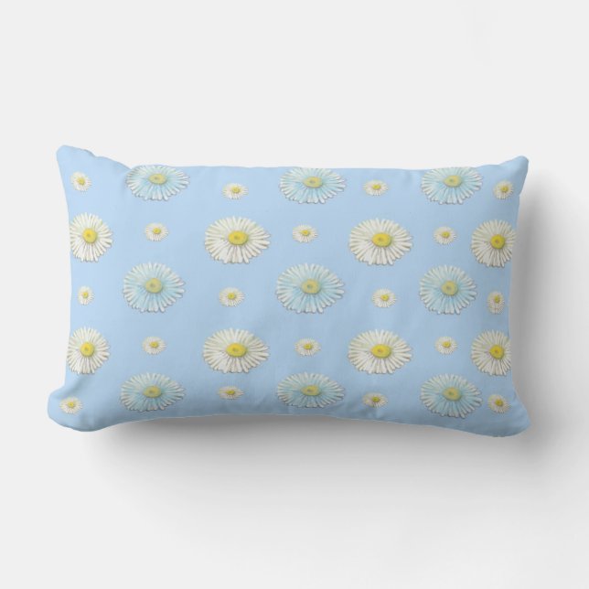 Coussin Rectangle Motif de marguerite sur fond bleu clair  (Recto)