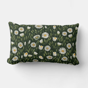 Coussin Rectangle Motif de marguerite vibrant avec des accents verts