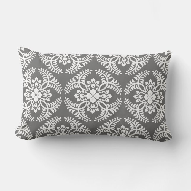 Coussin Rectangle Motif de médaillon japonais, gris / gris et blanc (Recto)