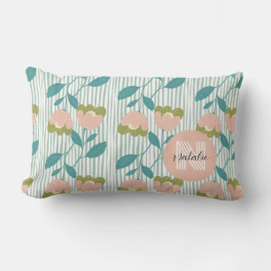 Coussin Rectangle Motif de monogramme joli rétro moderne floral bleu