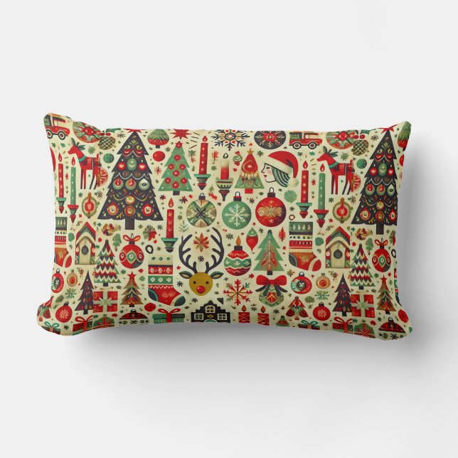 Coussin Rectangle Motif de Noël coloré (Recto)
