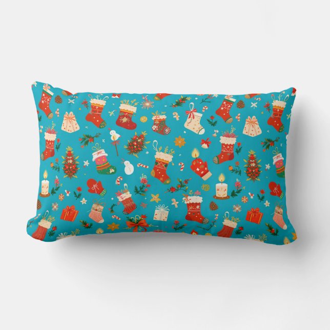 Coussin Rectangle Motif de Noël festif avec chaussettes (Recto)