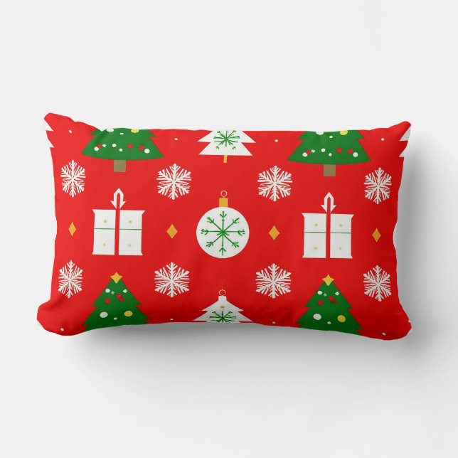 Coussin Rectangle Motif de Noël festif avec des arbres et des flocon (Recto)