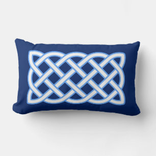 Coussin Rectangle Motif de noeud celtique, bleu de cobalt et blanc