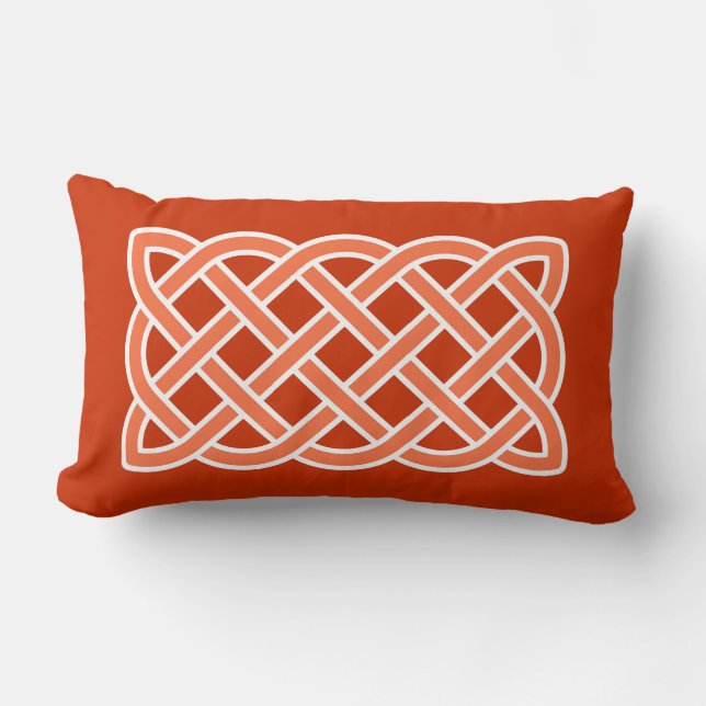 Coussin Rectangle Motif de nœud celtique, orange mandarine et blanc (Recto)