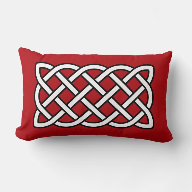 Coussin Rectangle Motif de noeud celtique, rouge profond, noir et bl (Recto)
