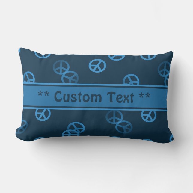 Coussin Rectangle Motif de panneau de paix bleu avec texte personnal (Recto)