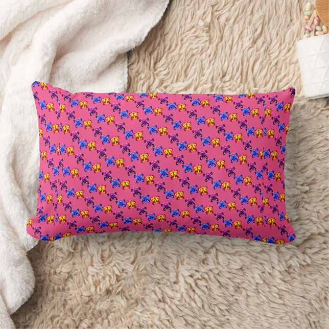 Coussin Rectangle Motif de papillon pixel mignon sur fond rose vif (Couverture)