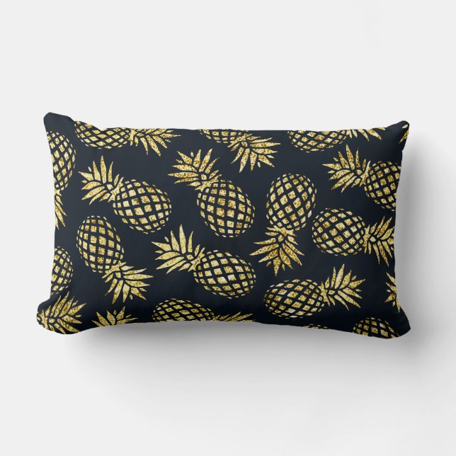Coussin Rectangle Motif de pineapple en or bleu marine (Recto)