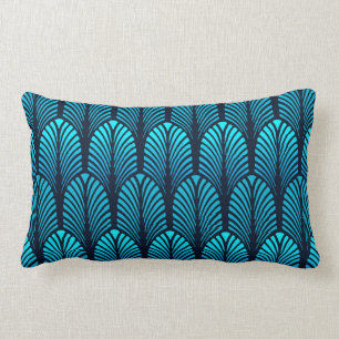 Coussin Rectangle Motif de plume d'art déco, bleu Cerulean
