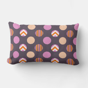 Coussin Rectangle Motif de points Polka couleur violet, rose et oran