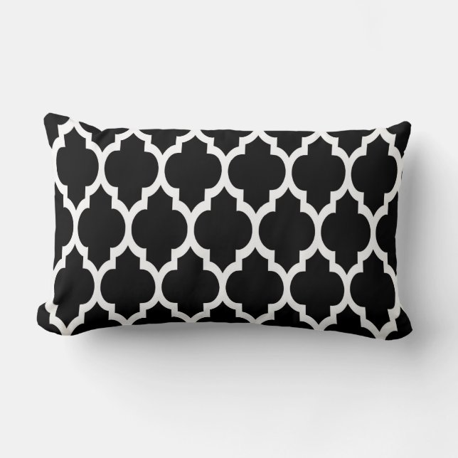 Coussin Rectangle Motif de Quatrefoil Marocain Noir Blanc #4 (Recto)
