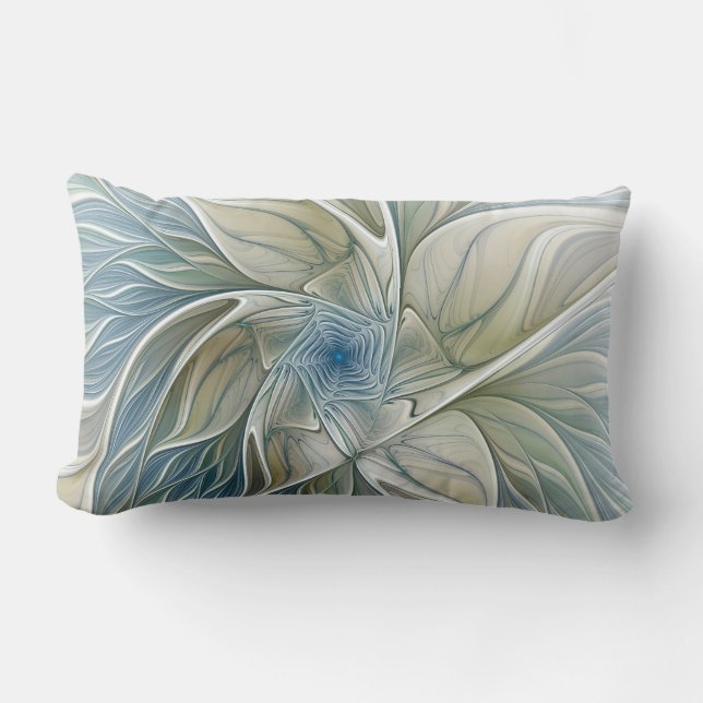 Coussin Rectangle Motif de rêve floral Abstrait Bleu Kaki Fractal (Recto)