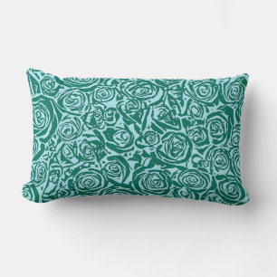 Coussin Rectangle Motif de rose abstraite moderne, sarcelle et aqua