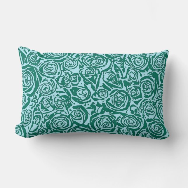 Coussin Rectangle Motif de rose abstraite moderne, sarcelle et aqua (Recto)