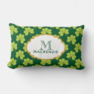 Coussin Rectangle Motif de Shamrock de trèfle vert mignon avec Monog