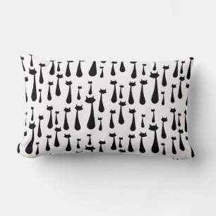 Coussin Rectangle Motif de silhouette de chat noir rétro atomique