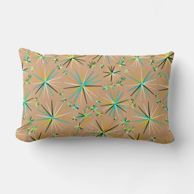 Coussin Rectangle Motif de Spoutnik de la moitié du siècle, Taupe (Recto)