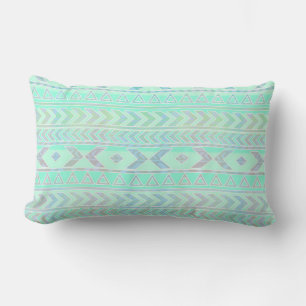 Coussin Rectangle Motif de style d'art aztèque sarcelle pastel
