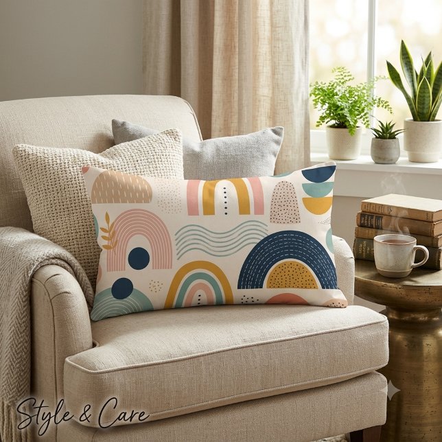 Coussin Rectangle Motif de surface abstrait en arc de prisme pastel (Pastel Prism Arc Abstract Surface Pattern Lumbar Pillow)