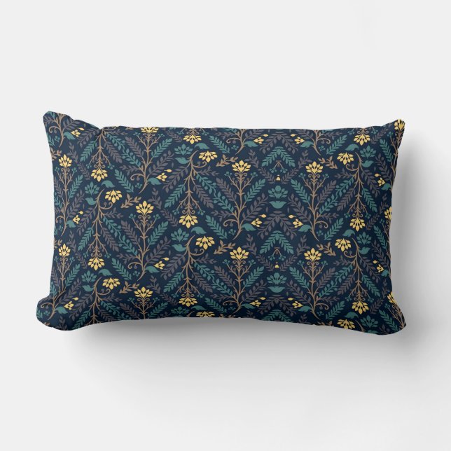 Coussin Rectangle Motif de tissu bleu foncé élégant avec des fleurs  (Recto)