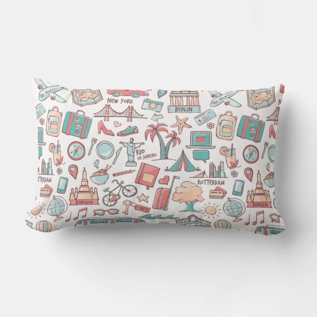 Coussin Rectangle Motif de touristes en pastel (Recto)