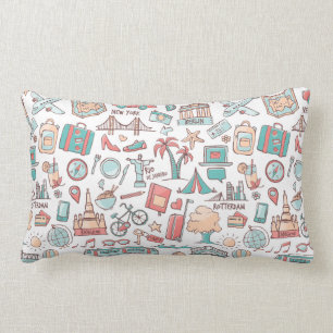 Coussin Rectangle Motif de touristes en pastel