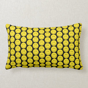 Coussin Rectangle Motif de visage de sourire noir jaune