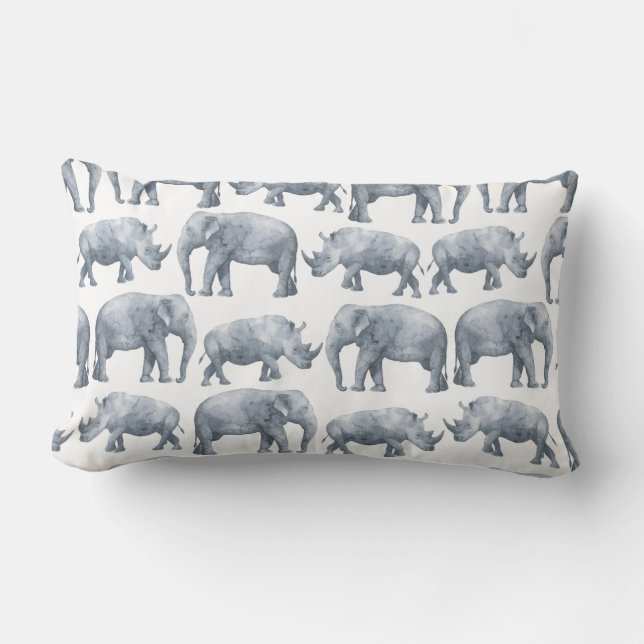 Coussin Rectangle Motif d'éléphants et de rhinocéros de safari (Recto)