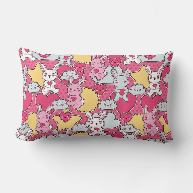 Coussin Rectangle Motif d'enfant de Kawaii avec des griffonnages (Recto)